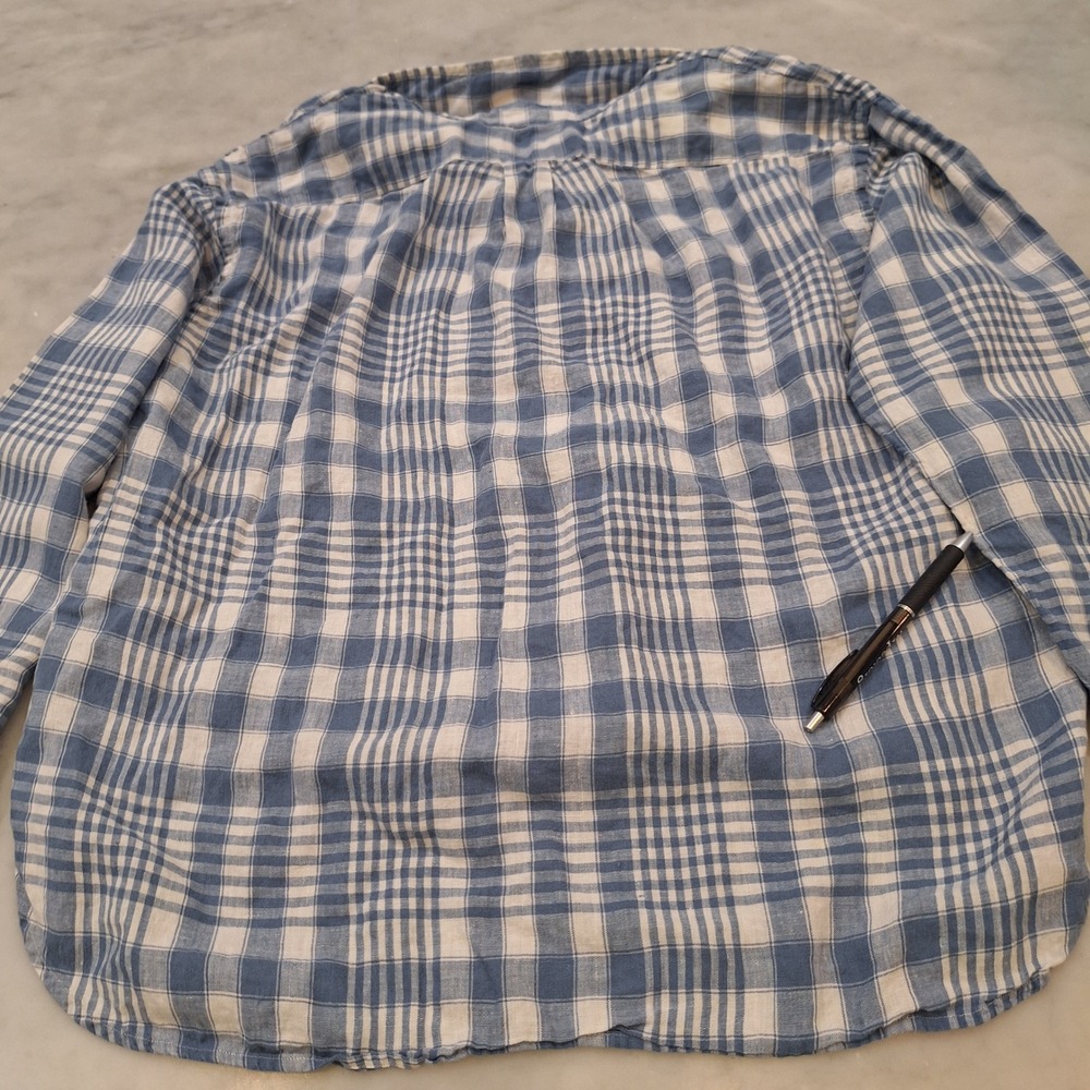 Polo Ralph Lauren Linen Check Pullover Shirt Wom Lg Blue Plaid LS Authenticated - Picture 9 of 11